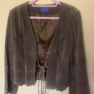 Vintage Galliano Suede Embroidered Cropped Jacket Y2K Boho | Size S